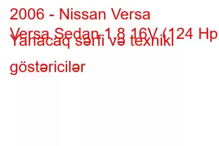 2006 - Nissan Versa
Versa Sedan 1.8 16V (124 Hp) Yanacaq sərfi və texniki göstəricilər