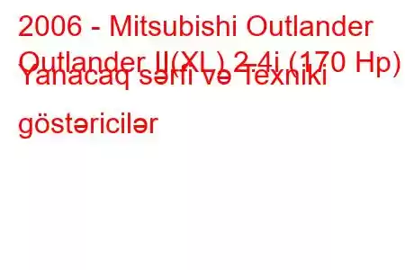 2006 - Mitsubishi Outlander
Outlander II(XL) 2.4i (170 Hp) Yanacaq sərfi və Texniki göstəricilər