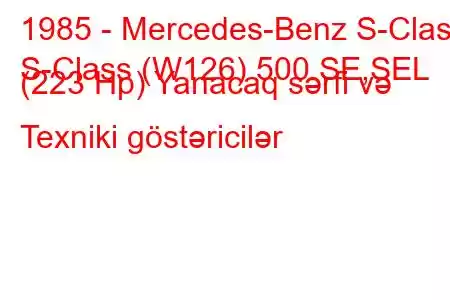 1985 - Mercedes-Benz S-Class
S-Class (W126) 500 SE,SEL (223 Hp) Yanacaq sərfi və Texniki göstəricilər