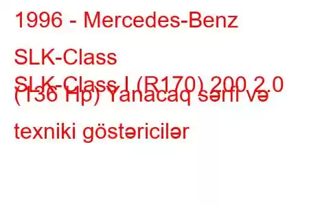 1996 - Mercedes-Benz SLK-Class
SLK-Class I (R170) 200 2.0 (136 Hp) Yanacaq sərfi və texniki göstəricilər