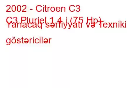 2002 - Citroen C3
C3 Pluriel 1.4 i (75 Hp) Yanacaq sərfiyyatı və Texniki göstəricilər