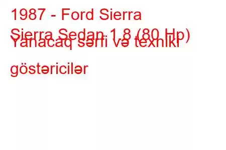 1987 - Ford Sierra
Sierra Sedan 1.8 (80 Hp) Yanacaq sərfi və texniki göstəricilər