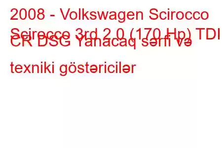 2008 - Volkswagen Scirocco
Scirocco 3rd 2.0 (170 Hp) TDI CR DSG Yanacaq sərfi və texniki göstəricilər