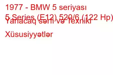 1977 - BMW 5 seriyası
5 Series (E12) 520/6 (122 Hp) Yanacaq sərfi və Texniki Xüsusiyyətlər