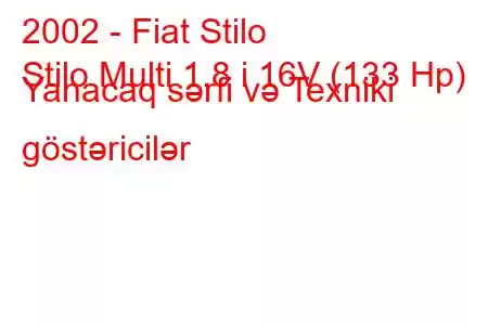 2002 - Fiat Stilo
Stilo Multi 1.8 i 16V (133 Hp) Yanacaq sərfi və Texniki göstəricilər