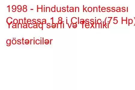 1998 - Hindustan kontessası
Contessa 1.8 i Classic (75 Hp) Yanacaq sərfi və Texniki göstəricilər