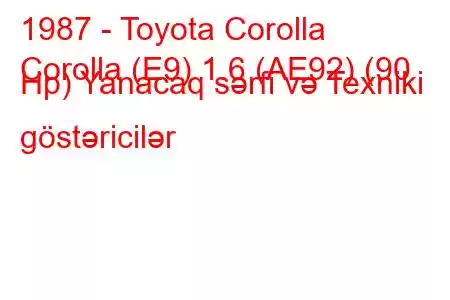 1987 - Toyota Corolla
Corolla (E9) 1.6 (AE92) (90 Hp) Yanacaq sərfi və Texniki göstəricilər