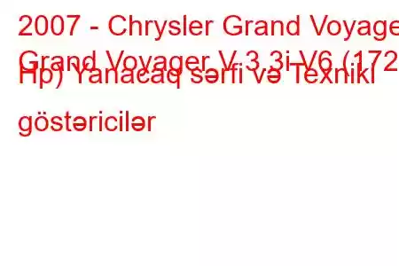 2007 - Chrysler Grand Voyager
Grand Voyager V 3.3i V6 (172 Hp) Yanacaq sərfi və Texniki göstəricilər