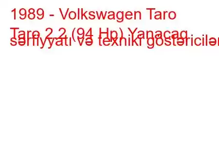 1989 - Volkswagen Taro
Taro 2.2 (94 Hp) Yanacaq sərfiyyatı və texniki göstəricilər