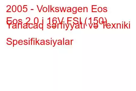 2005 - Volkswagen Eos
Eos 2.0 i 16V FSI (150) Yanacaq sərfiyyatı və Texniki Spesifikasiyalar