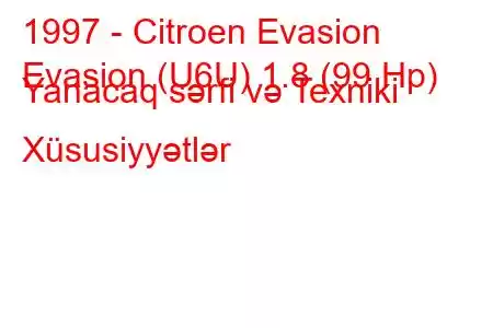 1997 - Citroen Evasion
Evasion (U6U) 1.8 (99 Hp) Yanacaq sərfi və Texniki Xüsusiyyətlər