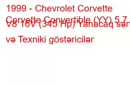 1999 - Chevrolet Corvette
Corvette Convertible (YY) 5.7 i V8 16V (345 Hp) Yanacaq sərfi və Texniki göstəricilər