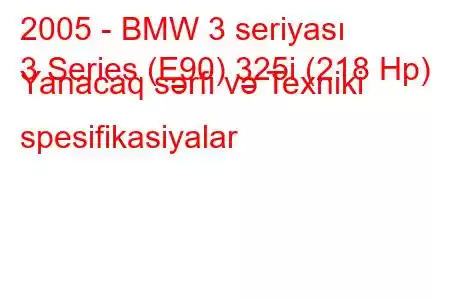 2005 - BMW 3 seriyası
3 Series (E90) 325i (218 Hp) Yanacaq sərfi və Texniki spesifikasiyalar