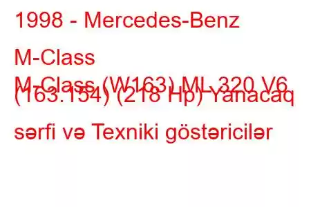 1998 - Mercedes-Benz M-Class
M-Class (W163) ML 320 V6 (163.154) (218 Hp) Yanacaq sərfi və Texniki göstəricilər