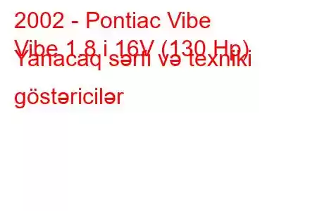 2002 - Pontiac Vibe
Vibe 1.8 i 16V (130 Hp) Yanacaq sərfi və texniki göstəricilər