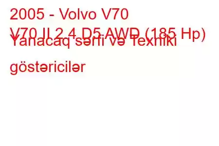 2005 - Volvo V70
V70 II 2.4 D5 AWD (185 Hp) Yanacaq sərfi və Texniki göstəricilər