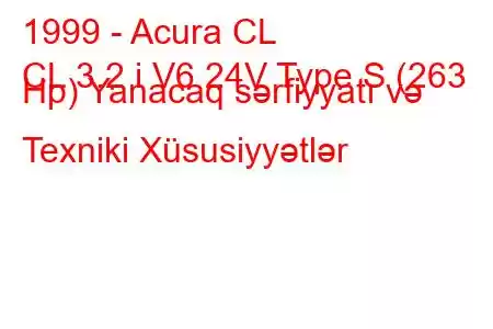 1999 - Acura CL
CL 3.2 i V6 24V Type S (263 Hp) Yanacaq sərfiyyatı və Texniki Xüsusiyyətlər