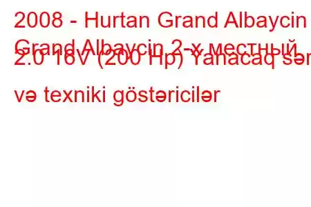 2008 - Hurtan Grand Albaycin
Grand Albaycin 2-х местный 2.0 16V (200 Hp) Yanacaq sərfi və texniki göstəricilər