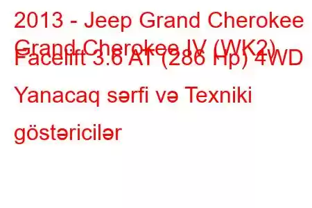 2013 - Jeep Grand Cherokee
Grand Cherokee IV (WK2) Facelift 3.6 AT (286 Hp) 4WD Yanacaq sərfi və Texniki göstəricilər