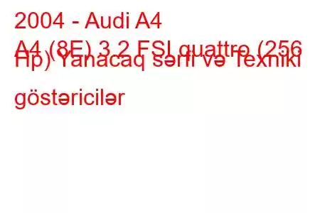 2004 - Audi A4
A4 (8E) 3.2 FSI quattro (256 Hp) Yanacaq sərfi və Texniki göstəricilər