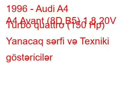 1996 - Audi A4
A4 Avant (8D,B5) 1.8 20V Turbo quattro (150 Hp) Yanacaq sərfi və Texniki göstəricilər