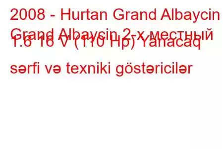 2008 - Hurtan Grand Albaycin
Grand Albaycin 2-х местный 1.6 16 V (110 Hp) Yanacaq sərfi və texniki göstəricilər