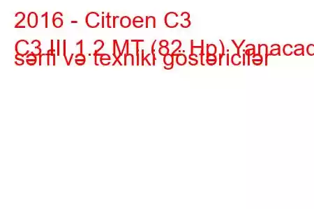 2016 - Citroen C3
C3 III 1.2 MT (82 Hp) Yanacaq sərfi və texniki göstəricilər