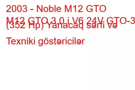 2003 - Noble M12 GTO
M12 GTO 3.0 i V6 24V GTO-3 (352 Hp) Yanacaq sərfi və Texniki göstəricilər