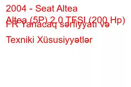 2004 - Seat Altea
Altea (5P) 2.0 TFSI (200 Hp) FR Yanacaq sərfiyyatı və Texniki Xüsusiyyətlər