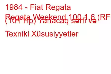 1984 - Fiat Regata
Regata Weekend 100 1.6 (RF) (101 Hp) Yanacaq sərfi və Texniki Xüsusiyyətlər