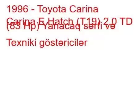 1996 - Toyota Carina
Carina E Hatch (T19) 2.0 TD (83 Hp) Yanacaq sərfi və Texniki göstəricilər