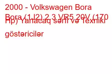 2000 - Volkswagen Bora
Bora (1J2) 2.3 VR5 20V (170 Hp) Yanacaq sərfi və Texniki göstəricilər