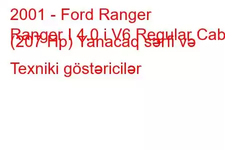 2001 - Ford Ranger
Ranger I 4.0 i V6 Regular Cab (207 Hp) Yanacaq sərfi və Texniki göstəricilər