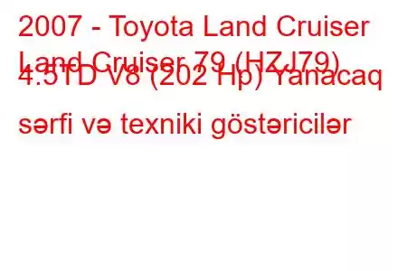 2007 - Toyota Land Cruiser
Land Cruiser 79 (HZJ79) 4.5TD V8 (202 Hp) Yanacaq sərfi və texniki göstəricilər