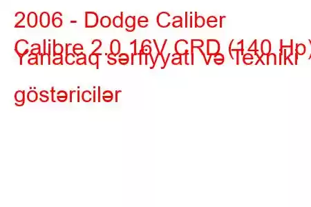 2006 - Dodge Caliber
Calibre 2.0 16V CRD (140 Hp) Yanacaq sərfiyyatı və Texniki göstəricilər