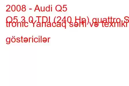 2008 - Audi Q5
Q5 3.0 TDI (240 Hp) quattro S tronic Yanacaq sərfi və texniki göstəricilər