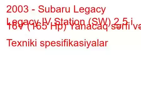 2003 - Subaru Legacy
Legacy IV Station (SW) 2.5 i 16V (165 Hp) Yanacaq sərfi və Texniki spesifikasiyalar