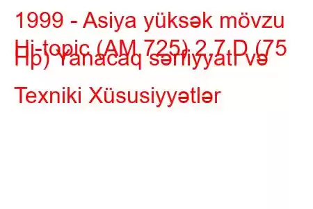 1999 - Asiya yüksək mövzu
Hi-topic (AM 725) 2.7 D (75 Hp) Yanacaq sərfiyyatı və Texniki Xüsusiyyətlər