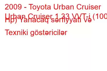 2009 - Toyota Urban Cruiser
Urban Cruiser 1.33 VVT-i (100 Hp) Yanacaq sərfiyyatı və Texniki göstəricilər