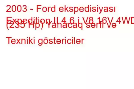 2003 - Ford ekspedisiyası
Expedition II 4.6 i V8 16V 4WD (235 Hp) Yanacaq sərfi və Texniki göstəricilər