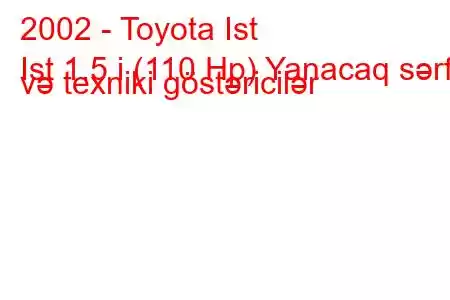 2002 - Toyota Ist
Ist 1.5 i (110 Hp) Yanacaq sərfi və texniki göstəricilər