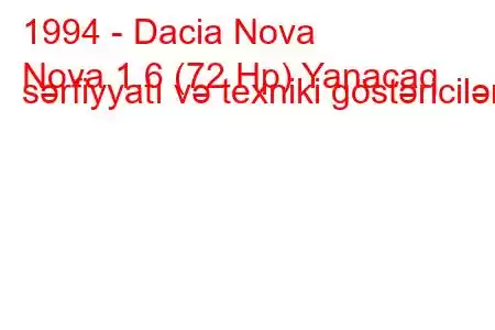 1994 - Dacia Nova
Nova 1.6 (72 Hp) Yanacaq sərfiyyatı və texniki göstəricilər