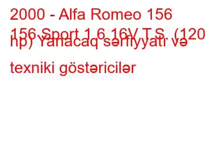 2000 - Alfa Romeo 156
156 Sport 1.6 16V T.S. (120 hp) Yanacaq sərfiyyatı və texniki göstəricilər