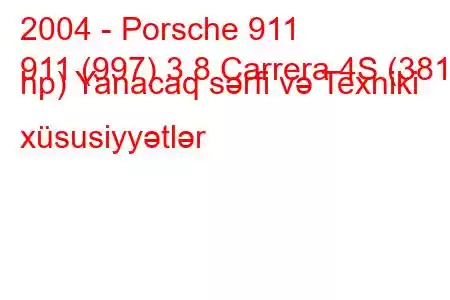 2004 - Porsche 911
911 (997) 3.8 Carrera 4S (381 hp) Yanacaq sərfi və Texniki xüsusiyyətlər