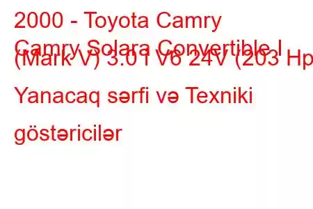 2000 - Toyota Camry
Camry Solara Convertible I (Mark V) 3.0 i V6 24V (203 Hp) Yanacaq sərfi və Texniki göstəricilər