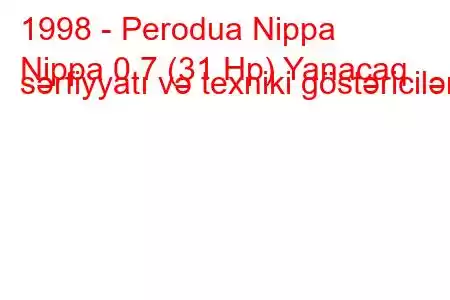 1998 - Perodua Nippa
Nippa 0.7 (31 Hp) Yanacaq sərfiyyatı və texniki göstəricilər