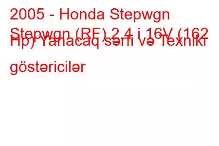 2005 - Honda Stepwgn
Stepwgn (RF) 2.4 i 16V (162 Hp) Yanacaq sərfi və Texniki göstəricilər