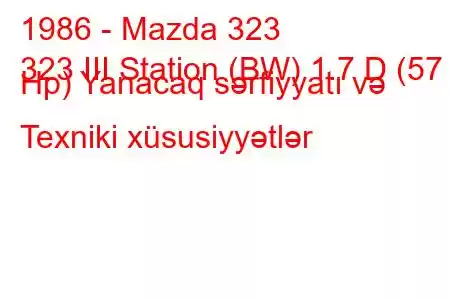 1986 - Mazda 323
323 III Station (BW) 1.7 D (57 Hp) Yanacaq sərfiyyatı və Texniki xüsusiyyətlər