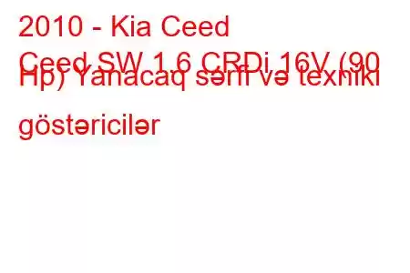 2010 - Kia Ceed
Ceed SW 1.6 CRDi 16V (90 Hp) Yanacaq sərfi və texniki göstəricilər