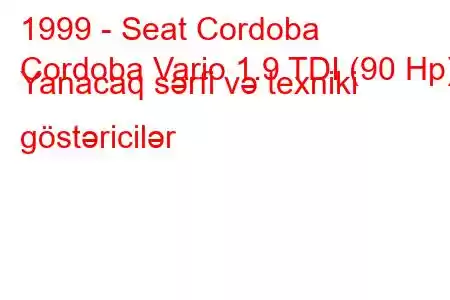 1999 - Seat Cordoba
Cordoba Vario 1.9 TDI (90 Hp) Yanacaq sərfi və texniki göstəricilər